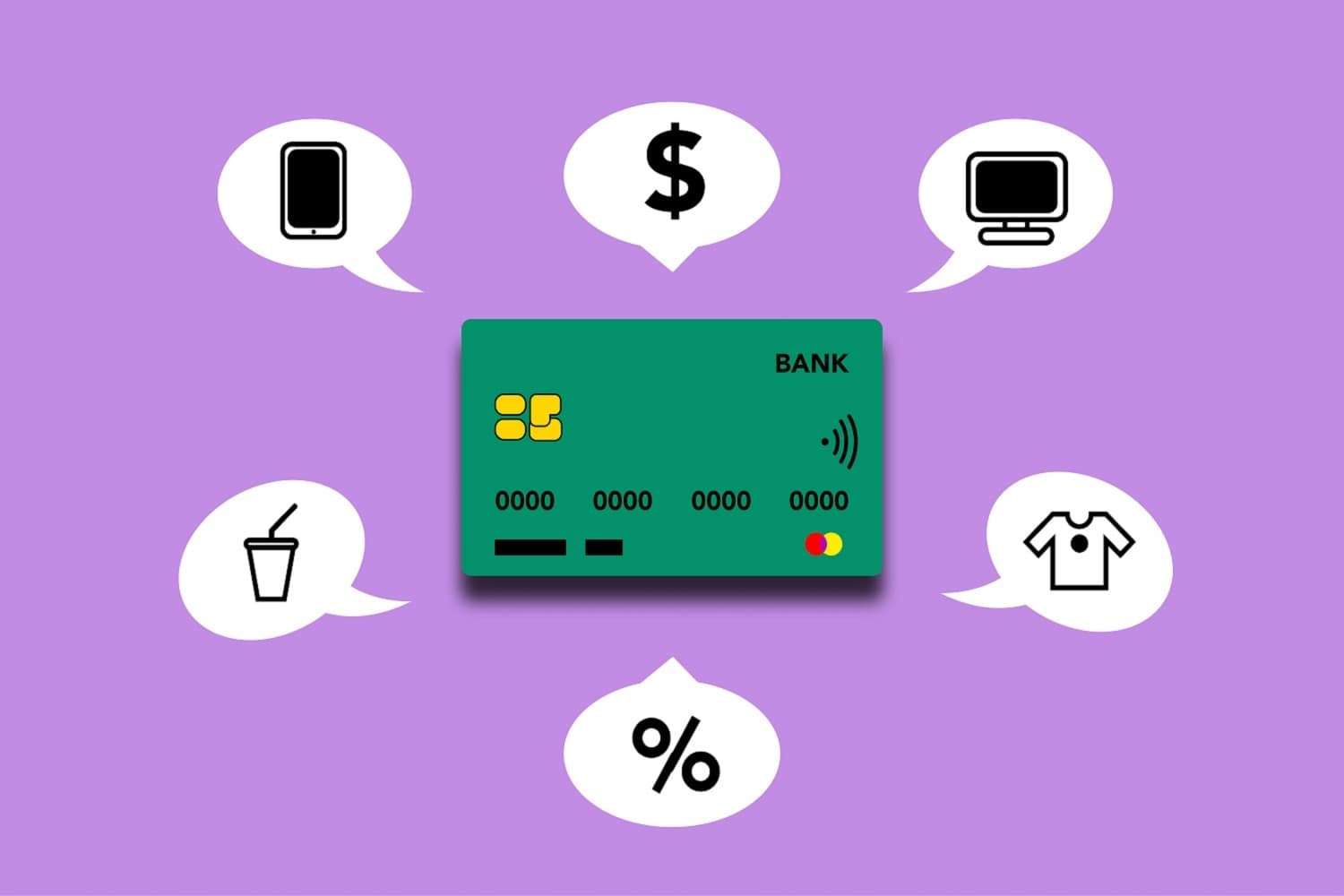 An illustration of a credit card with icons depicting spending on Amazon overheads.